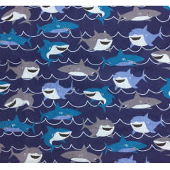 Tricoline Tubarão Fundo Azul Marinho