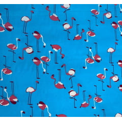 Tricoline Flamingo Fundo Azul