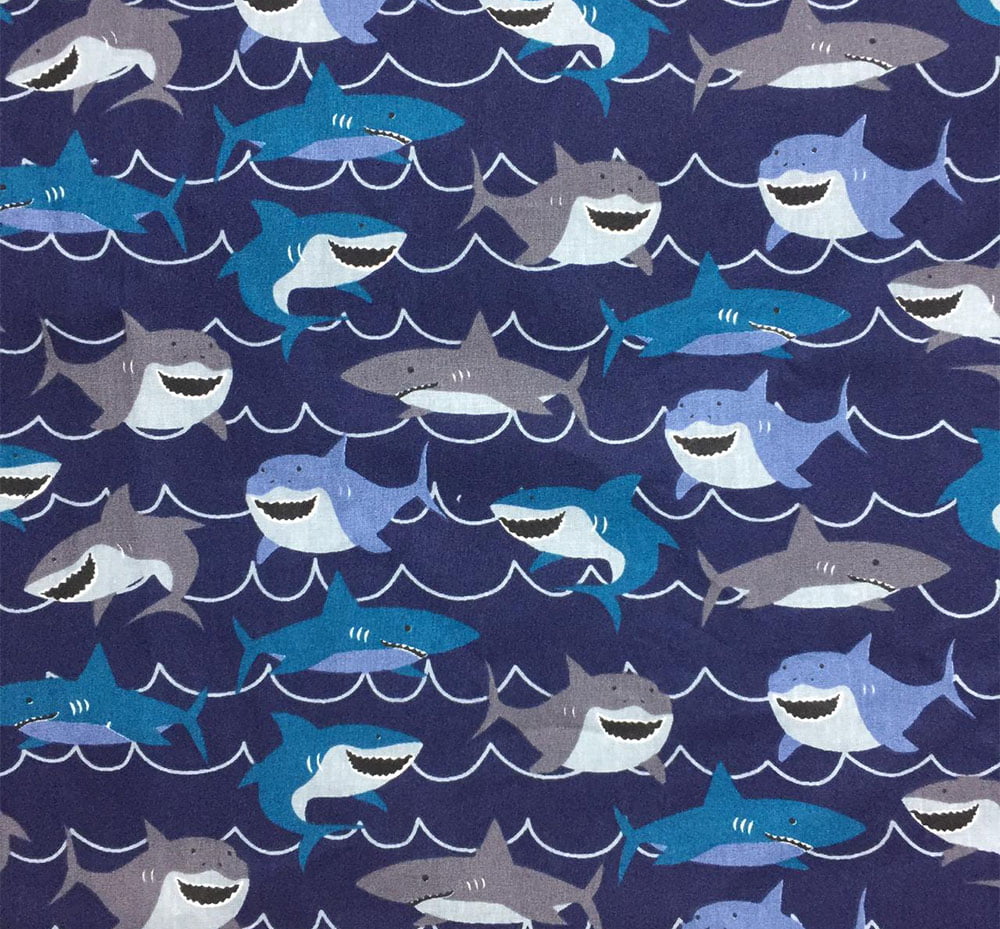Tricoline Tubarão Fundo Azul Marinho